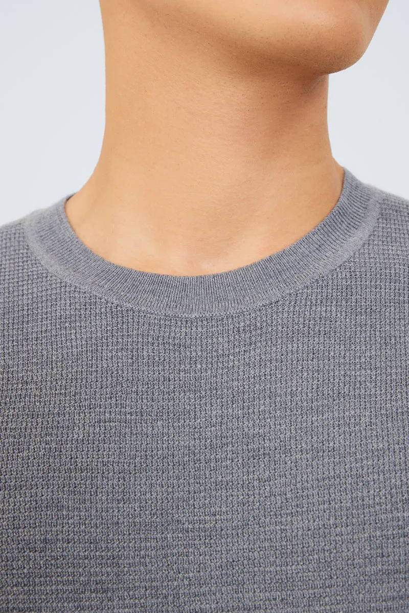 Merino Wool Crew Neck Sweater  | Grey HRGY86