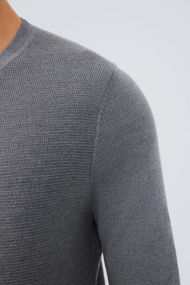 Merino Wool Crew Neck Sweater  | Grey HRGY86