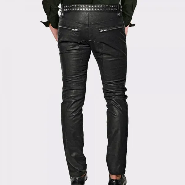 Metallic Style Studded Detailed Leather Pant