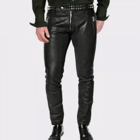 Metallic Style Studded Detailed Leather Pant