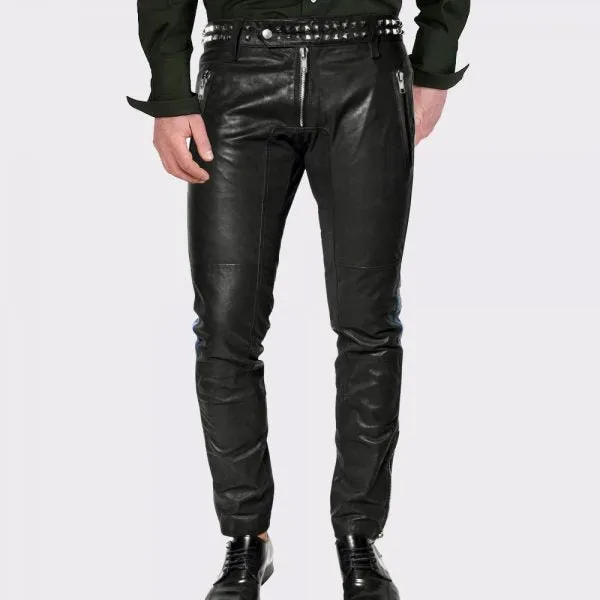 Metallic Style Studded Detailed Leather Pant