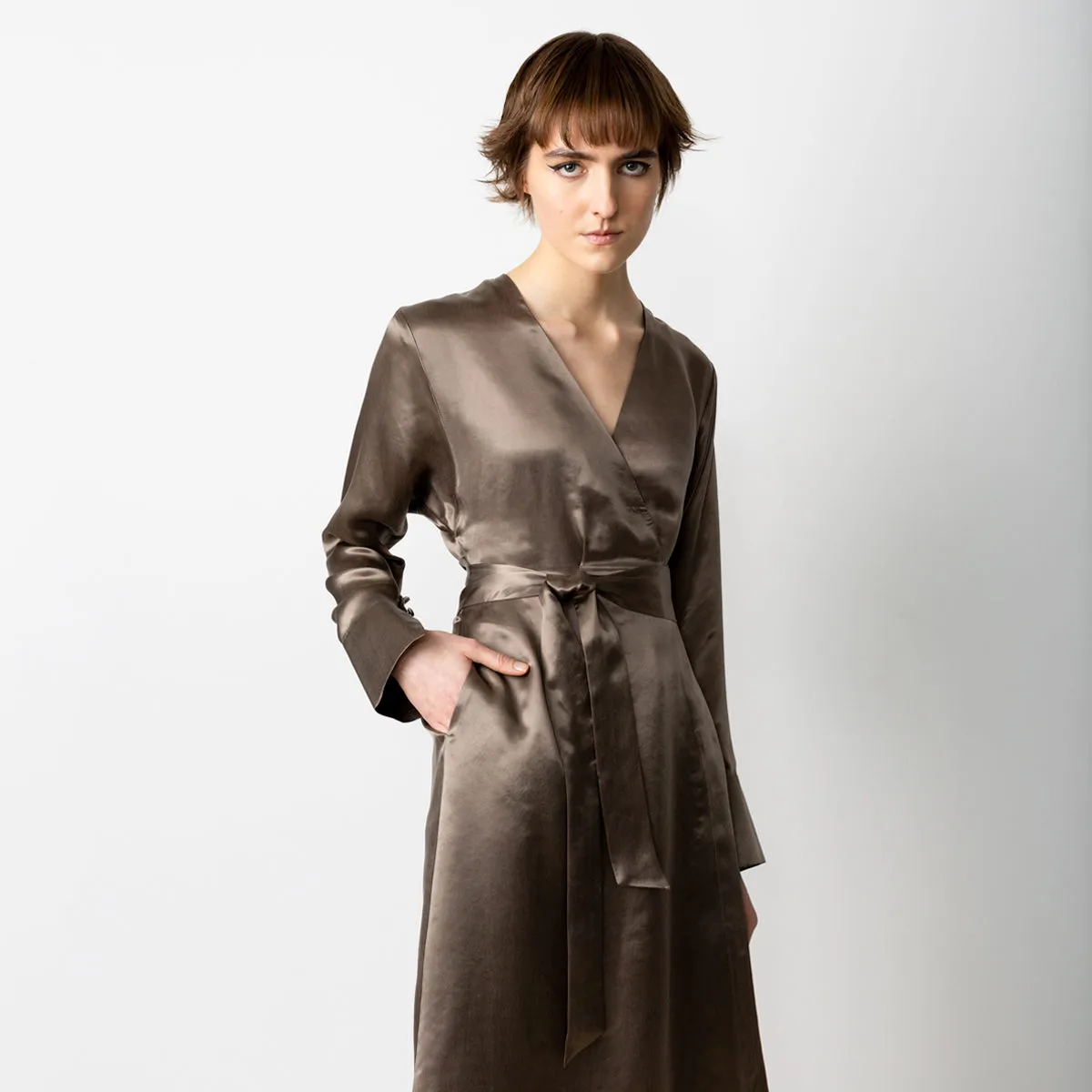 Midi Wrap Dress Taupe