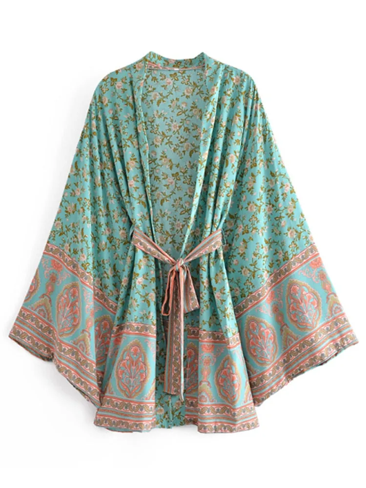 Mint Boho Short Kimono Cover-ups