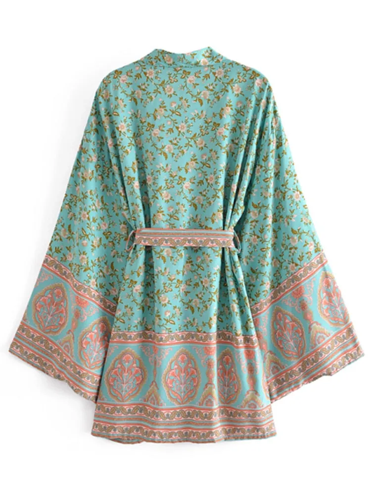 Mint Boho Short Kimono Cover-ups