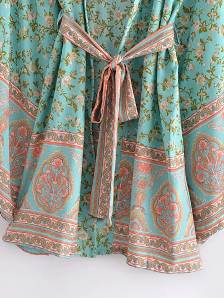 Mint Boho Short Kimono Cover-ups