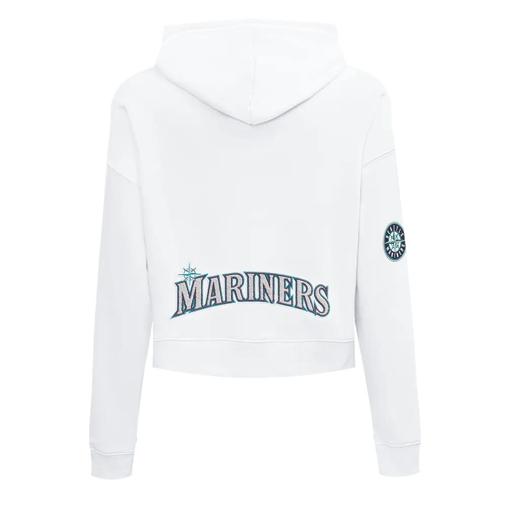 MLB SEATTLE MARINERS CLASSIC WOMEN'S FLC CROPPED PO HOODIE (WHITE)