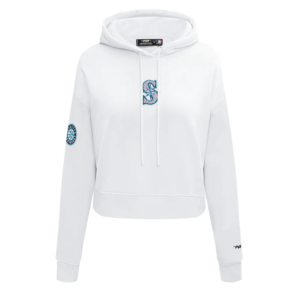 MLB SEATTLE MARINERS CLASSIC WOMEN'S FLC CROPPED PO HOODIE (WHITE)