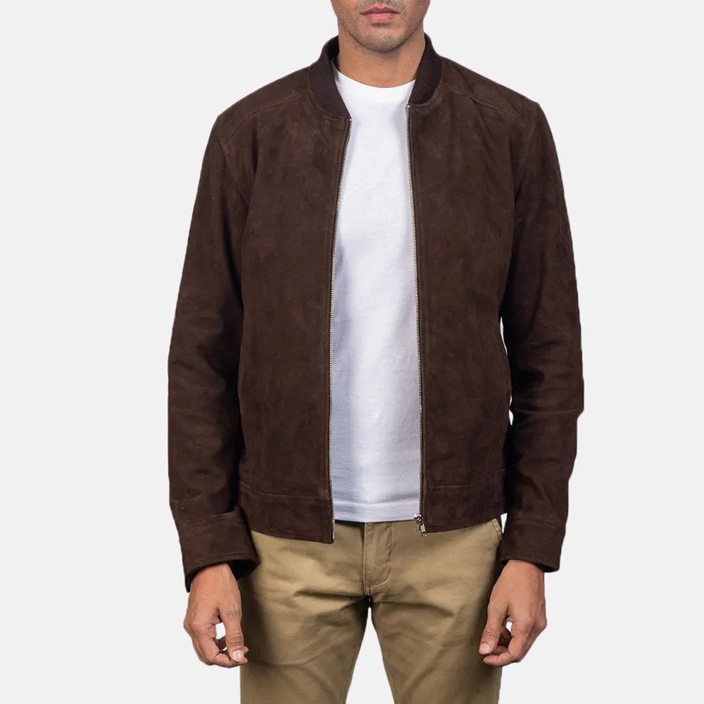 Mocha Suede Brown Bomber Jacket