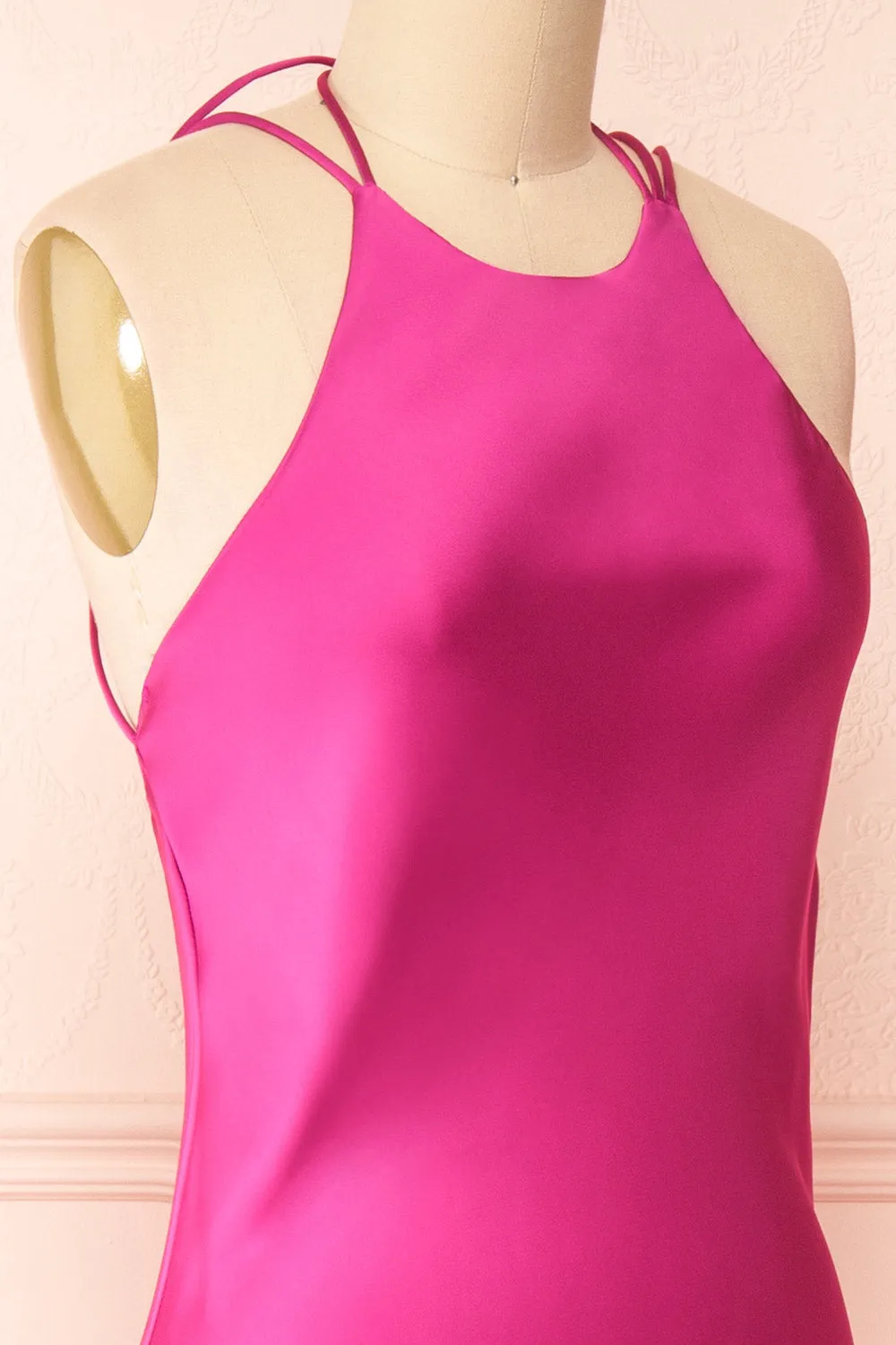 Nairobi Fuchsia | Satin Maxi Dress w/ Open Back