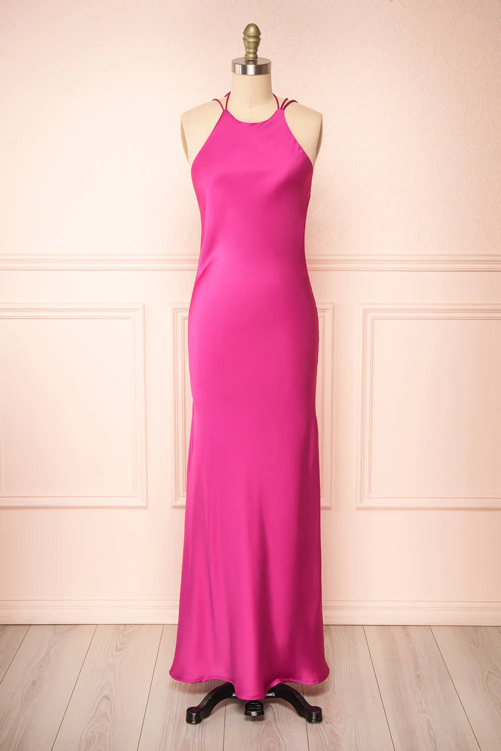 Nairobi Fuchsia | Satin Maxi Dress w/ Open Back