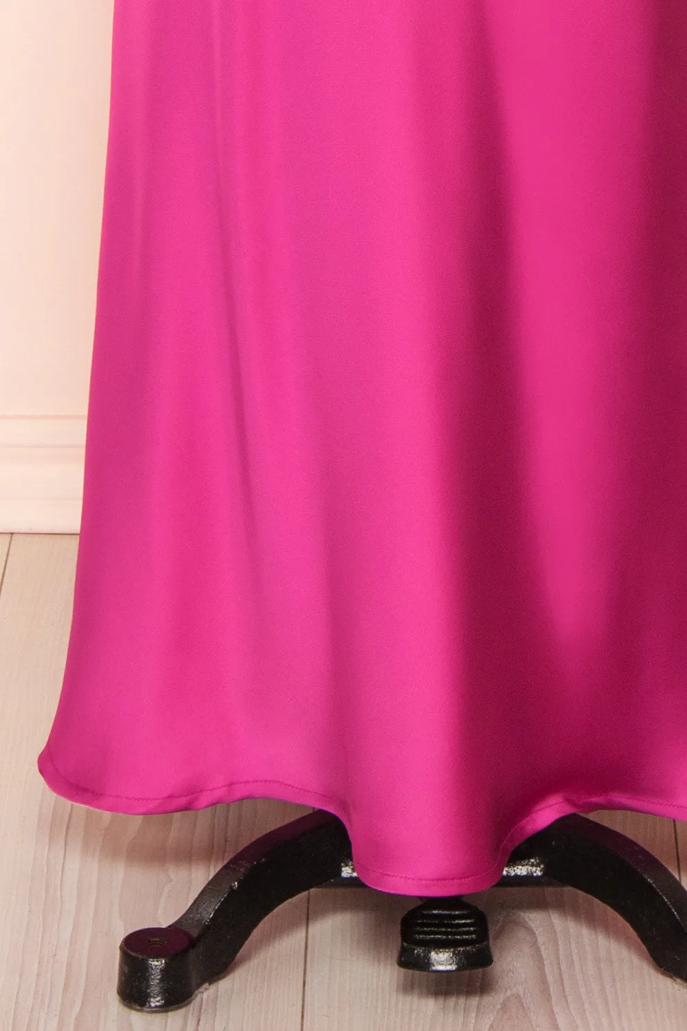 Nairobi Fuchsia | Satin Maxi Dress w/ Open Back