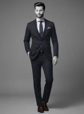 Napolean Genova Stripe Dark Blue Wool Suit