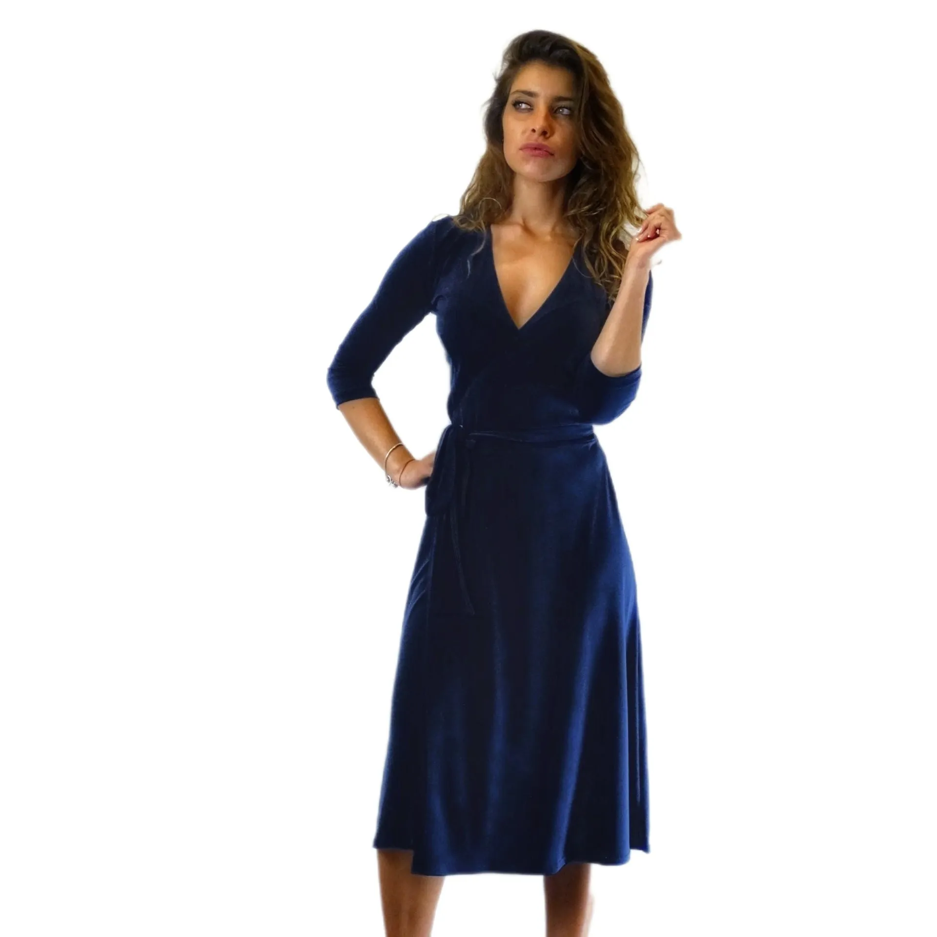 Navy Faux Wrap Dress