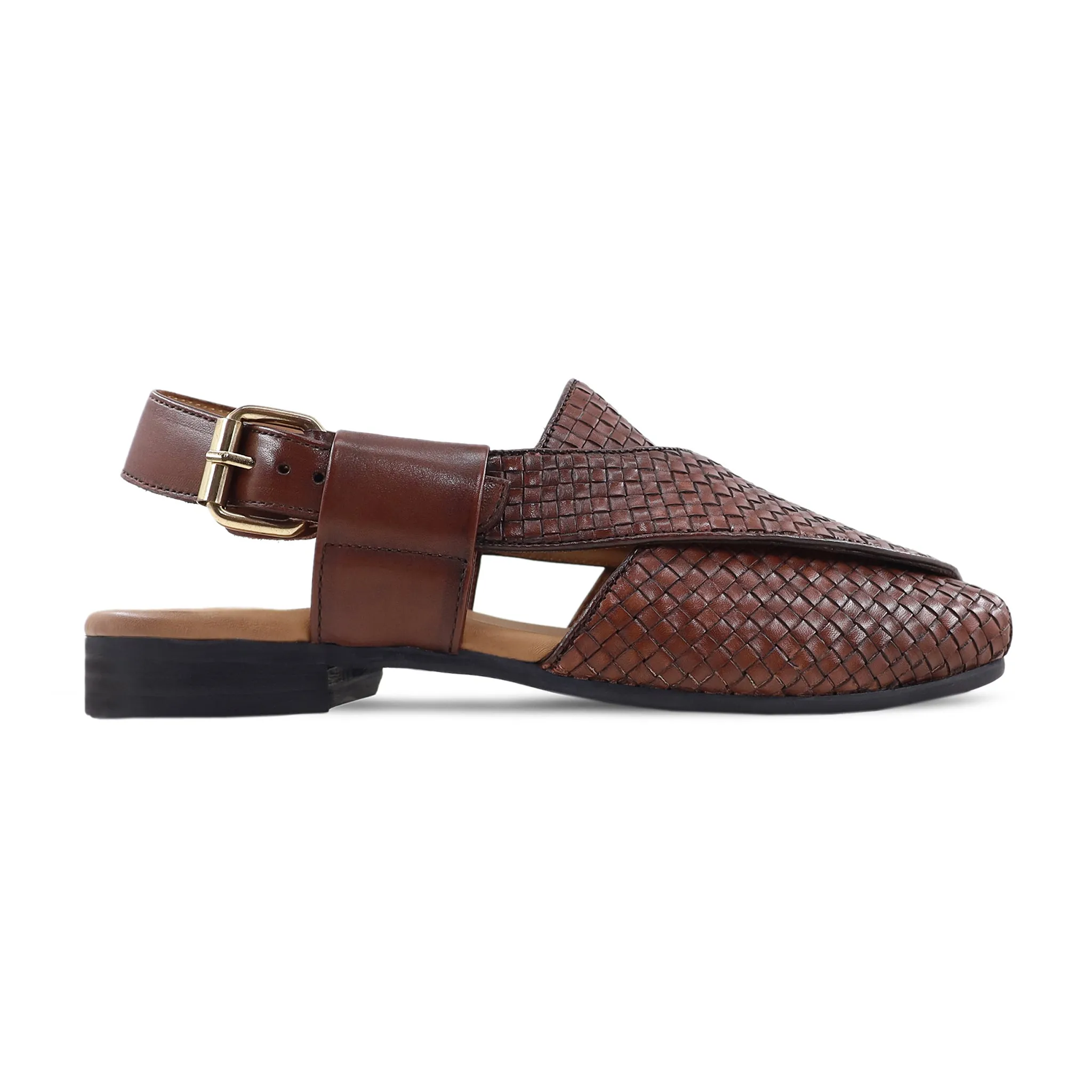 Nelton - Men's Brown Hand Woven Calf Leather Sandal