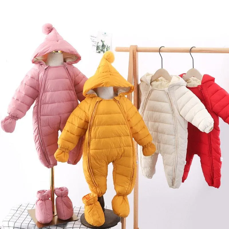 Newborn Baby Jumpsuit Hooded Plus Velvet Warm Baby Boys Snowsuit Toddler Snow Suit Baby Girl