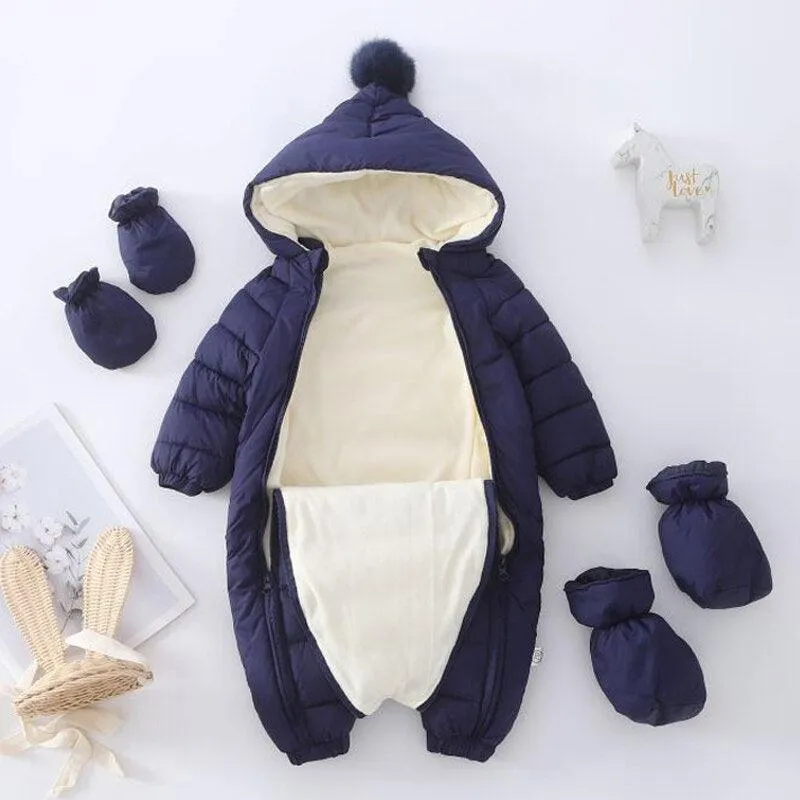 Newborn Baby Jumpsuit Hooded Plus Velvet Warm Baby Boys Snowsuit Toddler Snow Suit Baby Girl