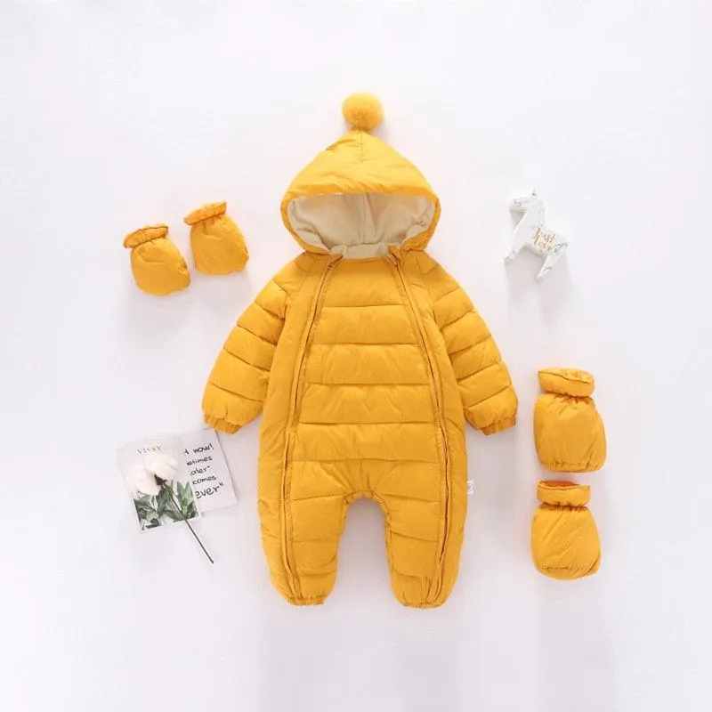 Newborn Baby Jumpsuit Hooded Plus Velvet Warm Baby Boys Snowsuit Toddler Snow Suit Baby Girl