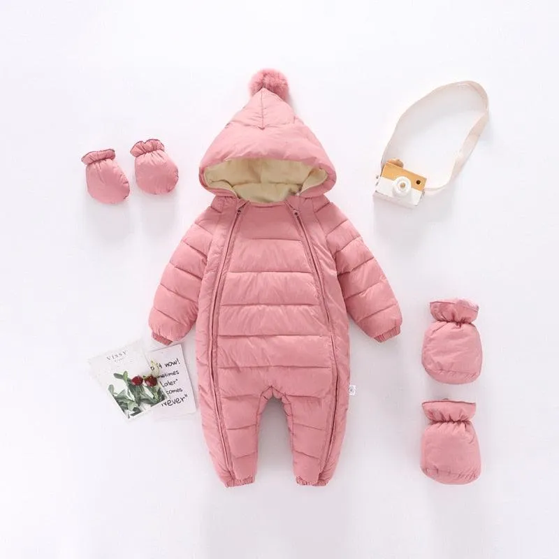 Newborn Baby Jumpsuit Hooded Plus Velvet Warm Baby Boys Snowsuit Toddler Snow Suit Baby Girl