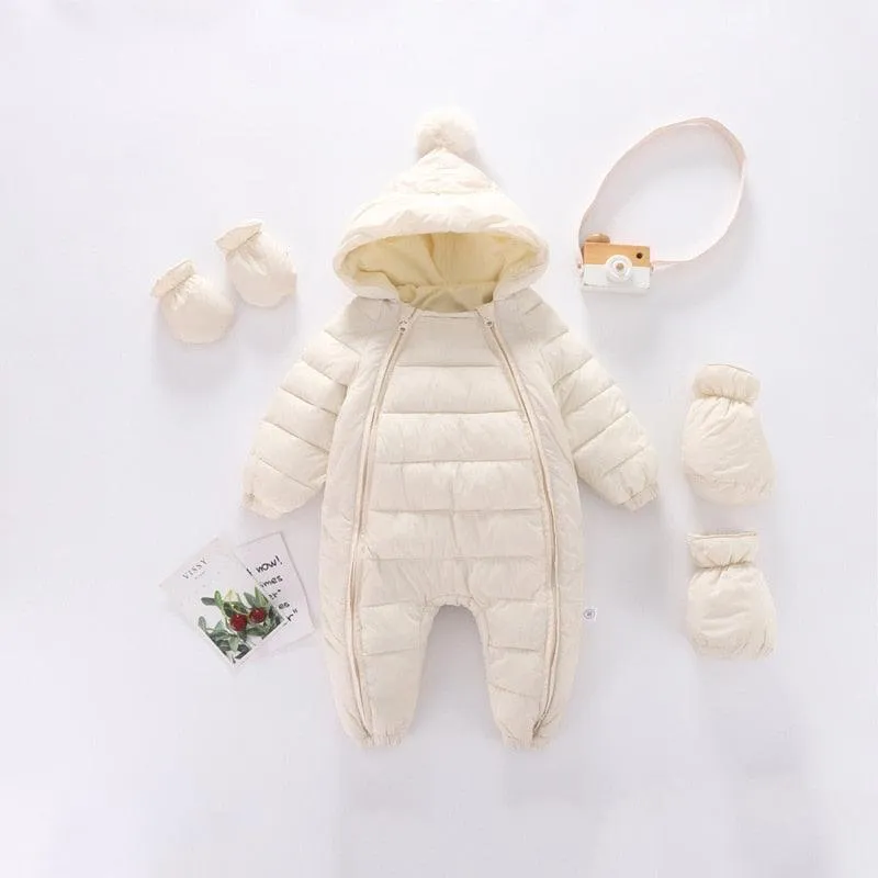 Newborn Baby Jumpsuit Hooded Plus Velvet Warm Baby Boys Snowsuit Toddler Snow Suit Baby Girl