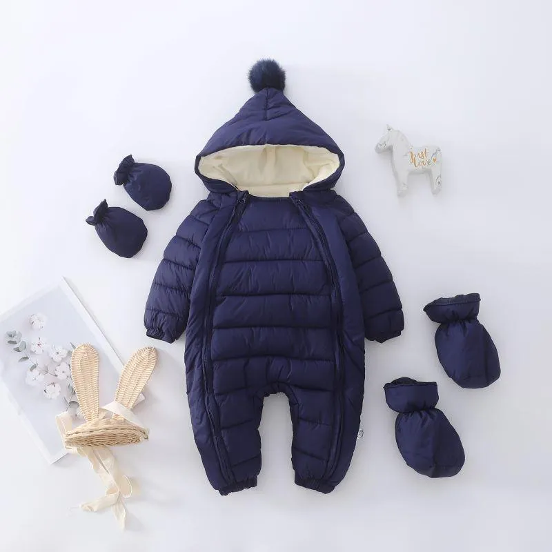 Newborn Baby Jumpsuit Hooded Plus Velvet Warm Baby Boys Snowsuit Toddler Snow Suit Baby Girl