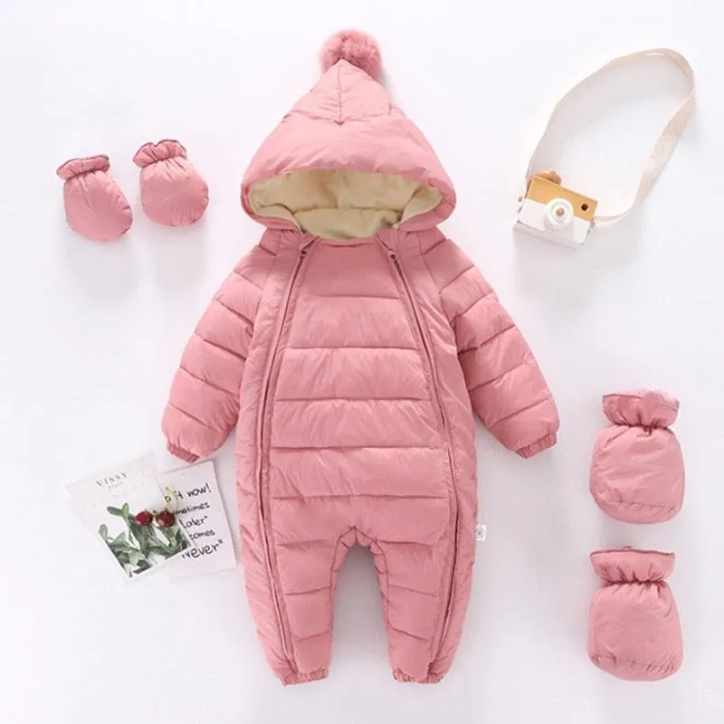 Newborn Baby Jumpsuit Hooded Plus Velvet Warm Baby Boys Snowsuit Toddler Snow Suit Baby Girl