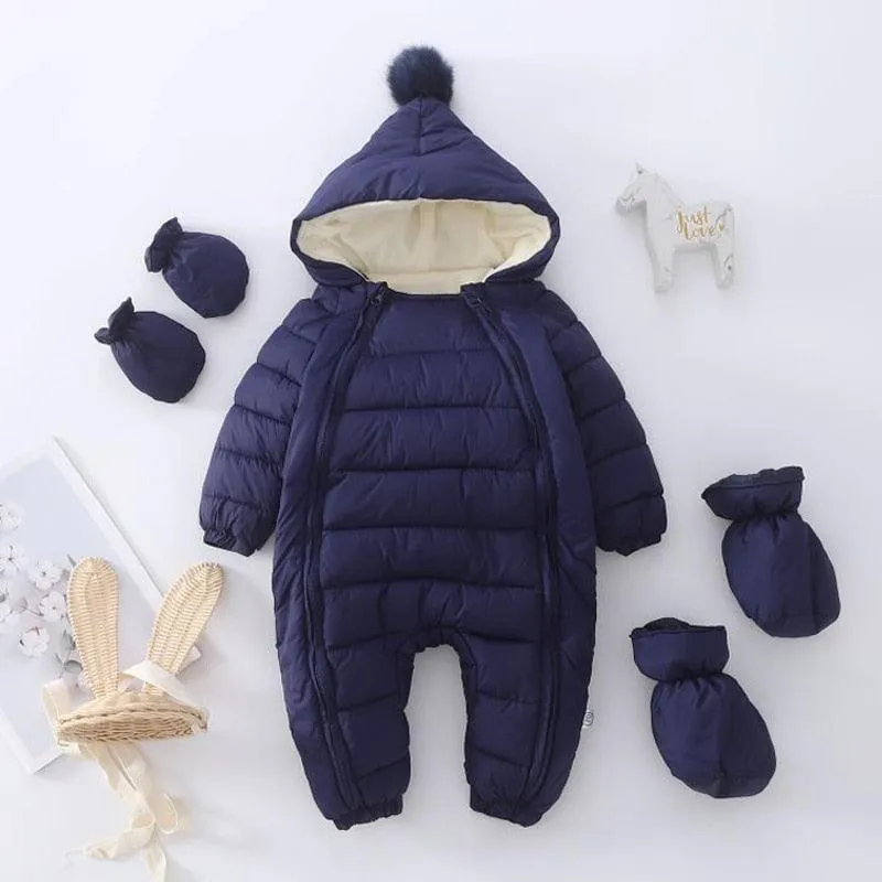 Newborn Baby Jumpsuit Hooded Plus Velvet Warm Baby Boys Snowsuit Toddler Snow Suit Baby Girl