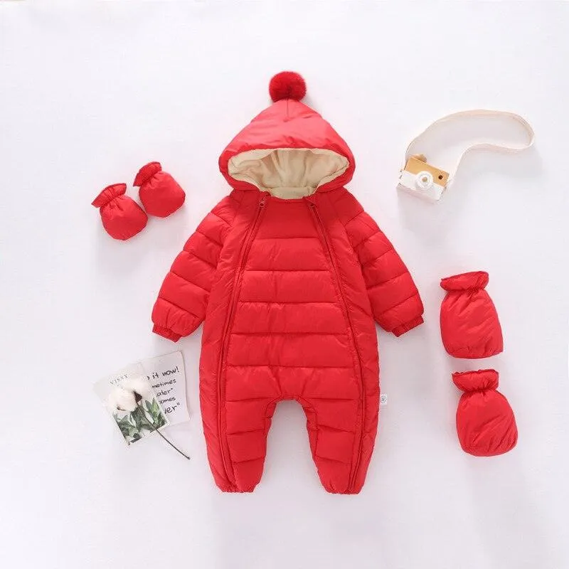 Newborn Baby Jumpsuit Hooded Plus Velvet Warm Baby Boys Snowsuit Toddler Snow Suit Baby Girl