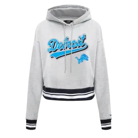 NFL DETROIT LIONS SCRIPT TAIL WOMEN'S RIB FLC CROPPED PO HOODIE (HEATHER GRAY/BLACK)