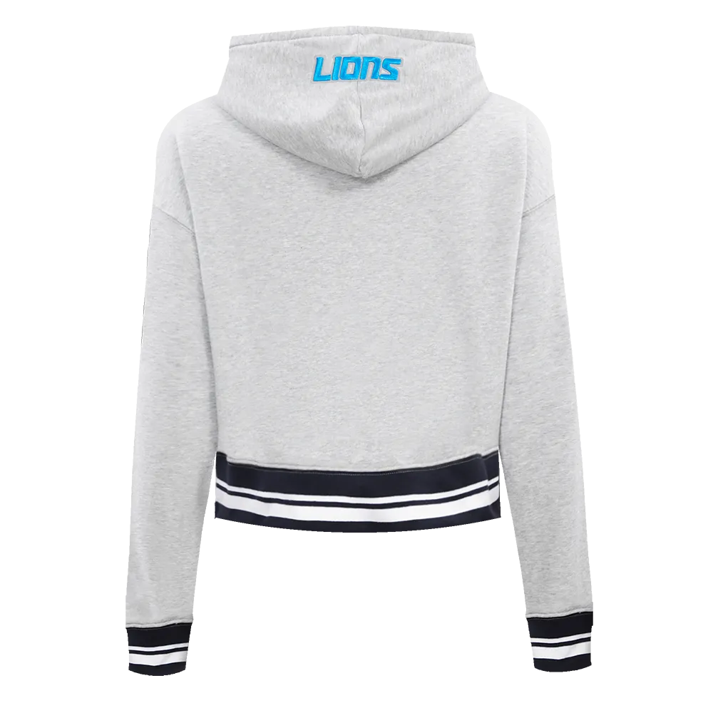 NFL DETROIT LIONS SCRIPT TAIL WOMEN'S RIB FLC CROPPED PO HOODIE (HEATHER GRAY/BLACK)