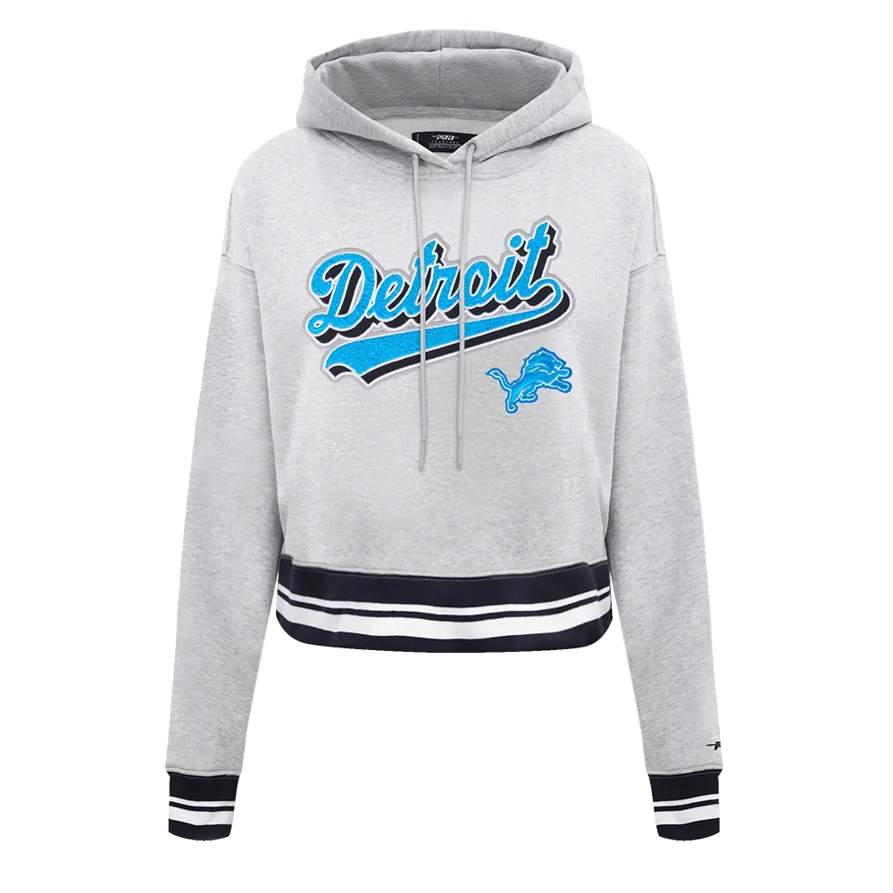 NFL DETROIT LIONS SCRIPT TAIL WOMEN'S RIB FLC CROPPED PO HOODIE (HEATHER GRAY/BLACK)