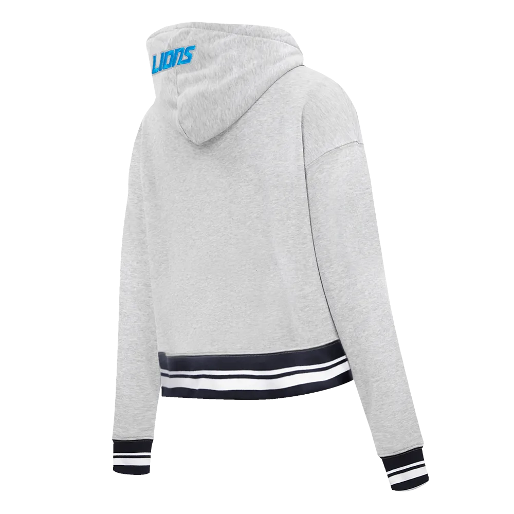 NFL DETROIT LIONS SCRIPT TAIL WOMEN'S RIB FLC CROPPED PO HOODIE (HEATHER GRAY/BLACK)