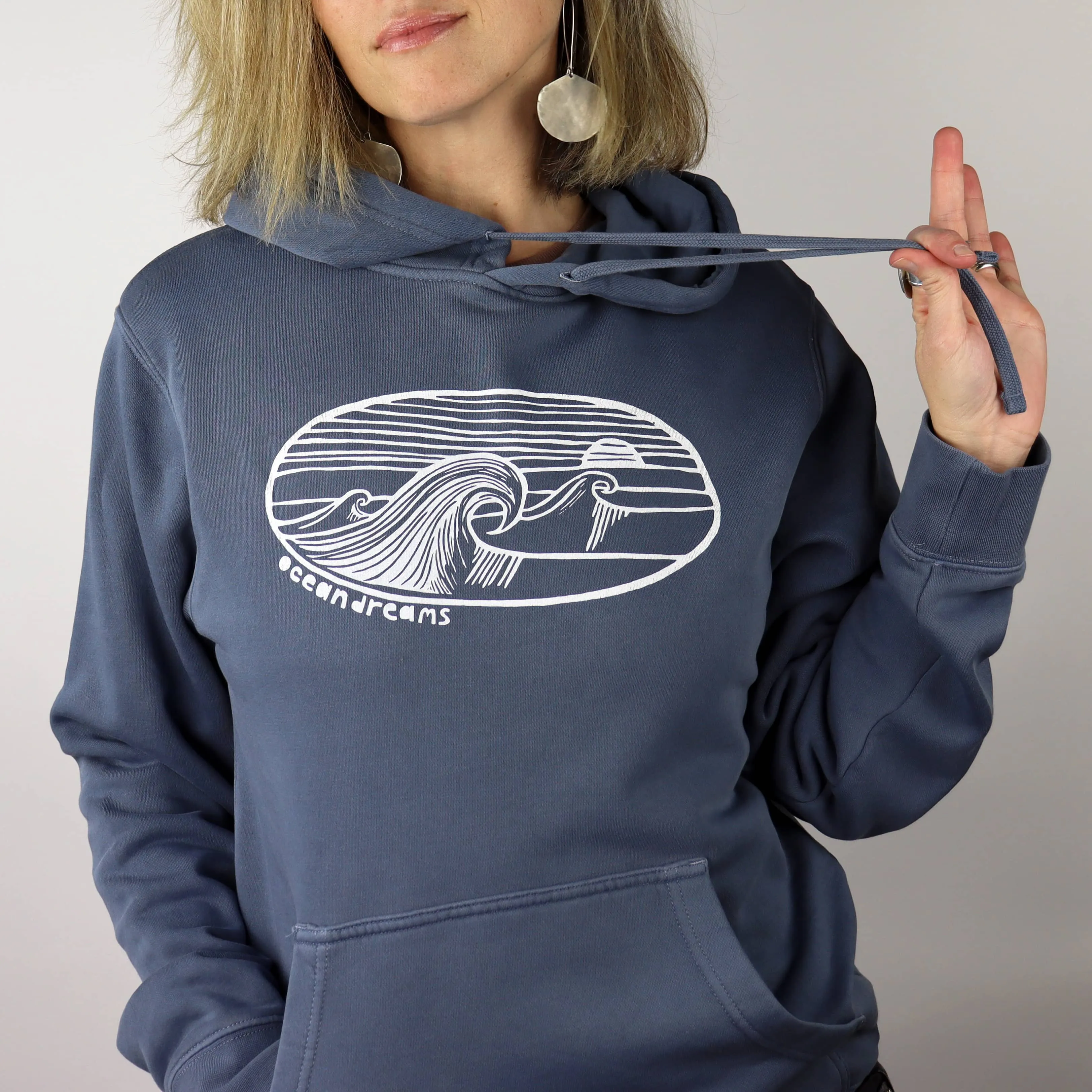 Ocean Dreams Unisex Vintage-Style Hoodie in Washed Blue