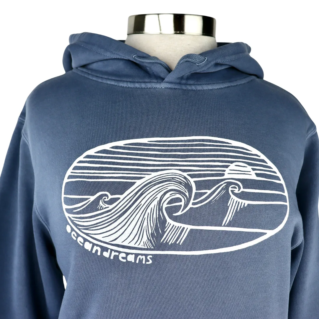 Ocean Dreams Unisex Vintage-Style Hoodie in Washed Blue