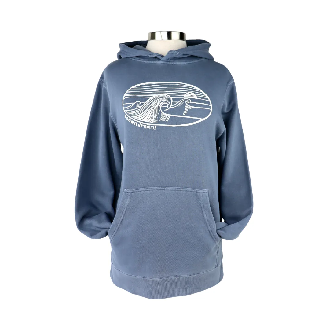 Ocean Dreams Unisex Vintage-Style Hoodie in Washed Blue