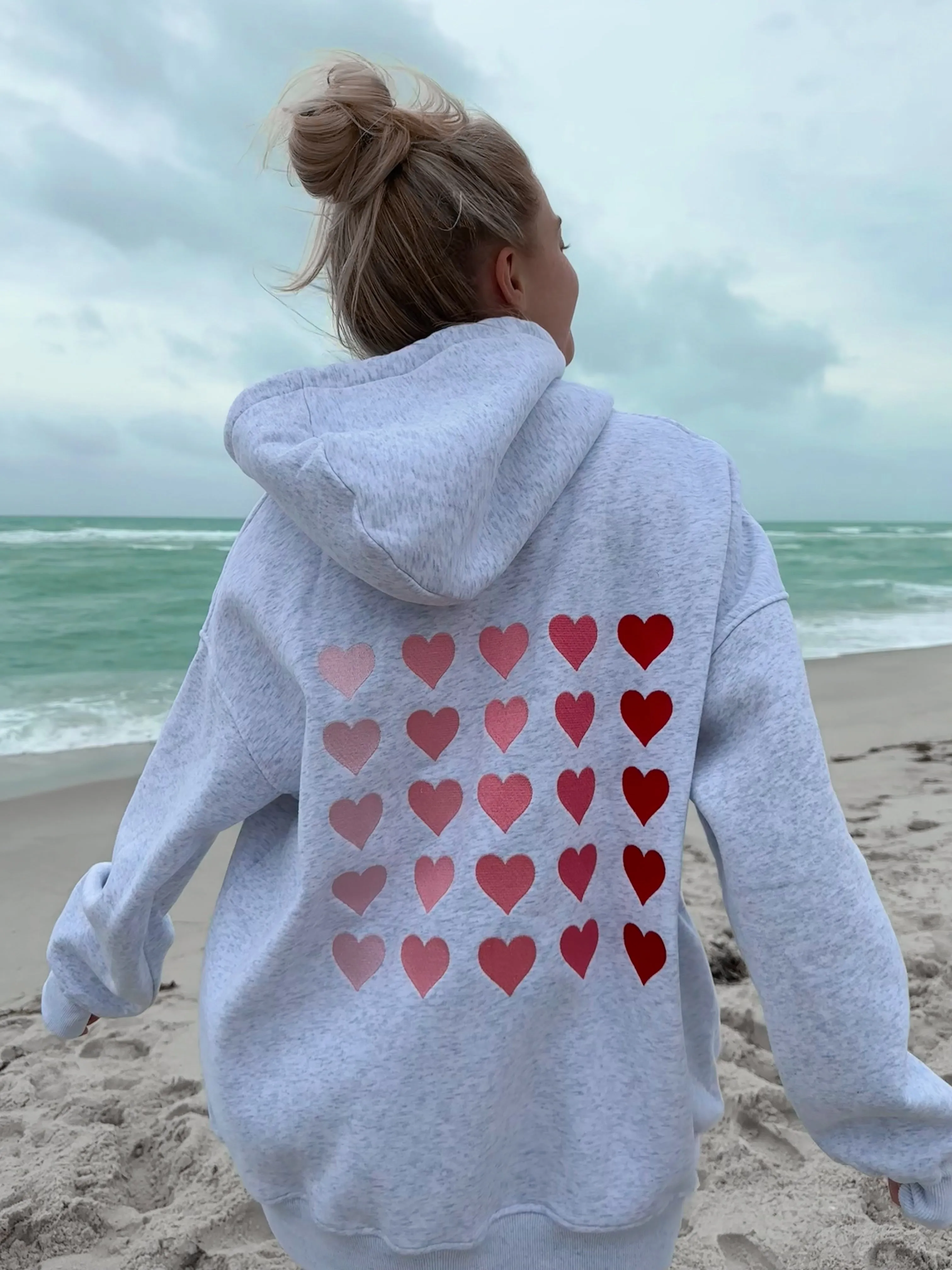 Ombre Hearts Embroider Hoodie