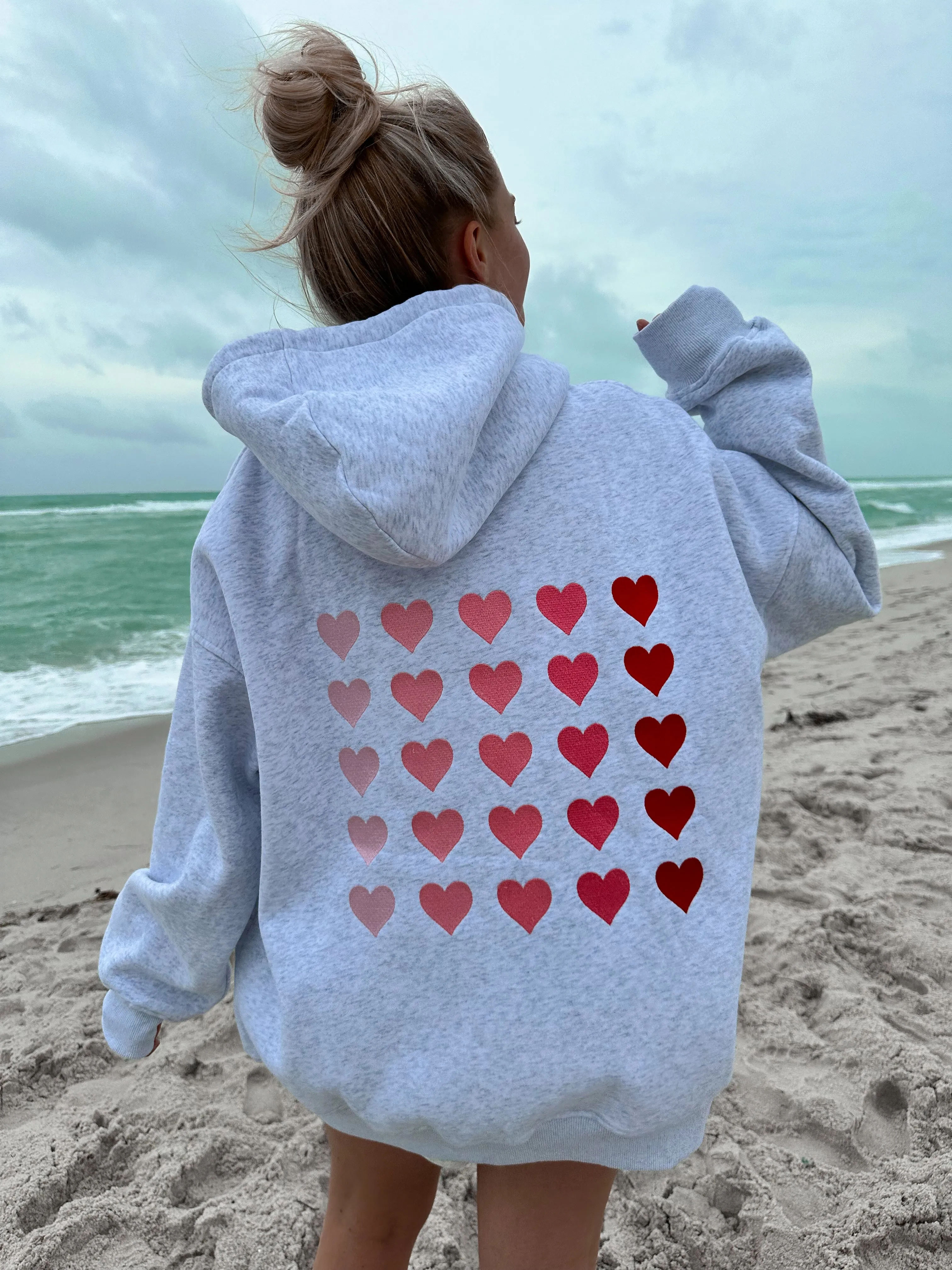 Ombre Hearts Embroider Hoodie