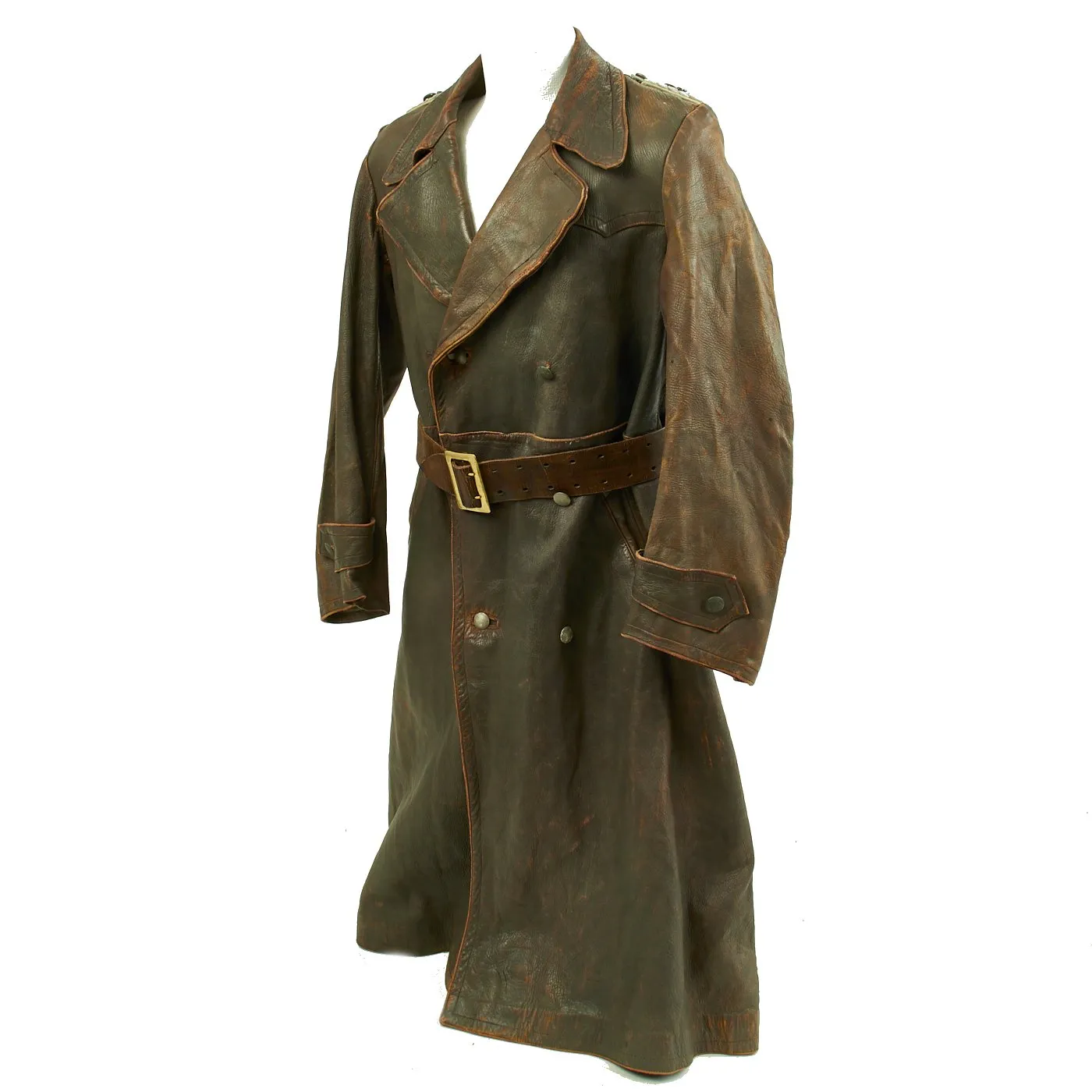 Original German WWII Infantry Major Leather Overcoat