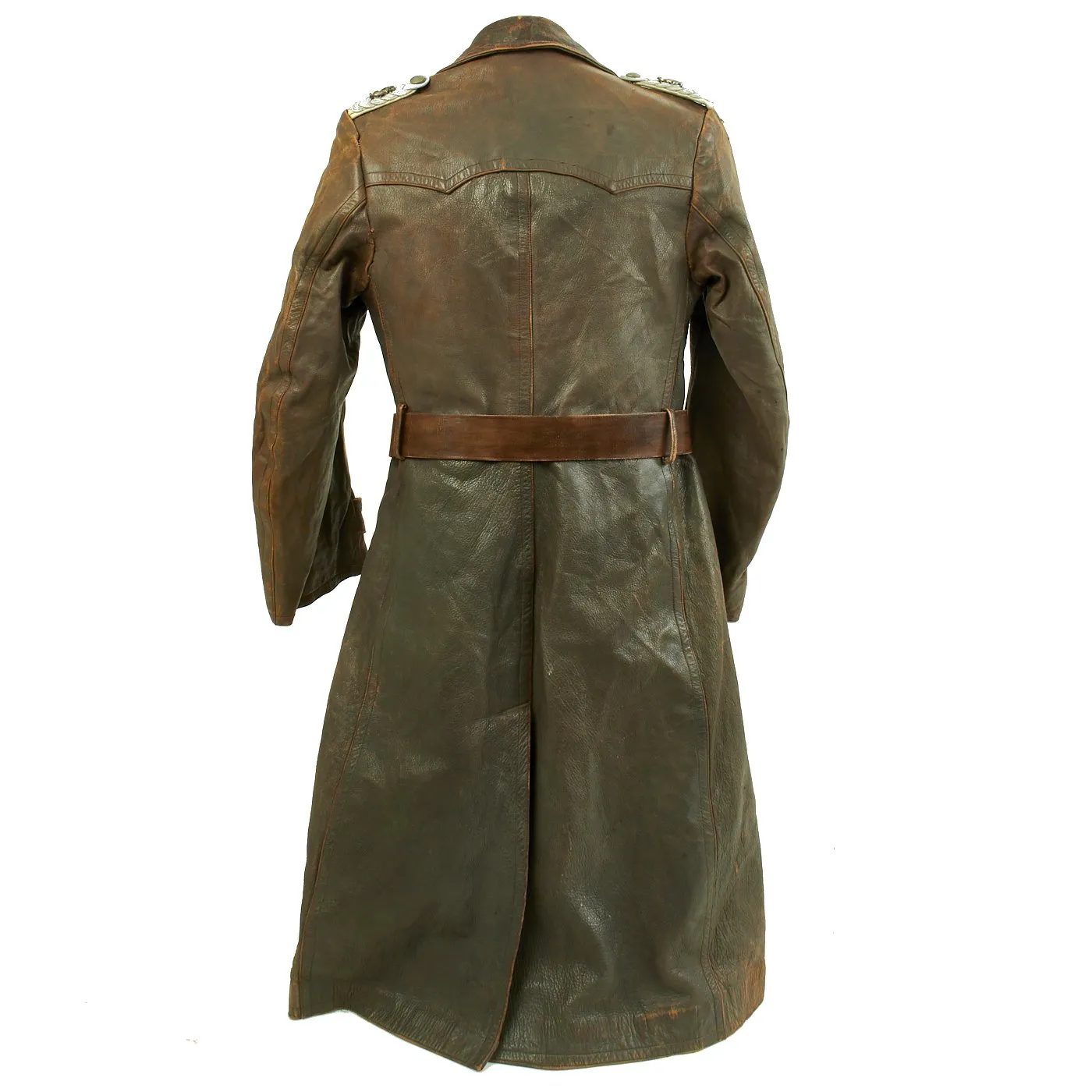 Original German WWII Infantry Major Leather Overcoat