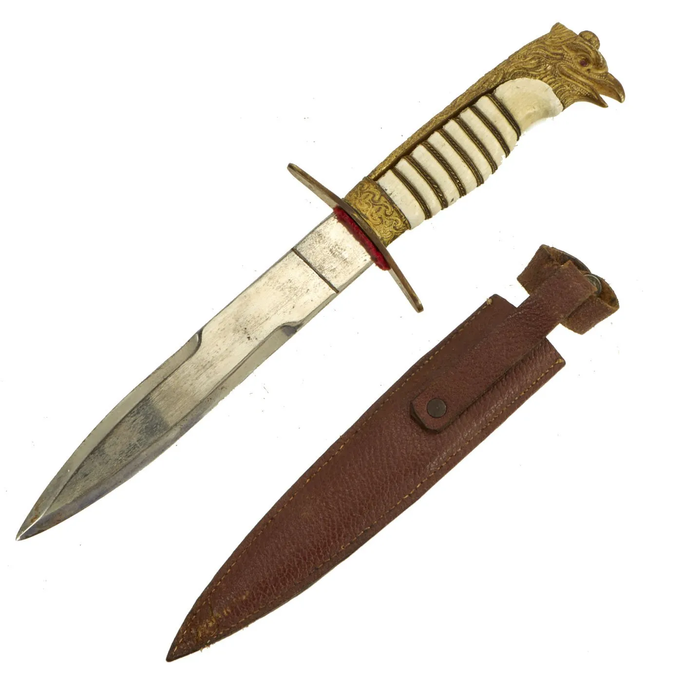 Original Italian WWII Fascist Youth GIL Cadet Dagger with White Grip and Leather Sheath