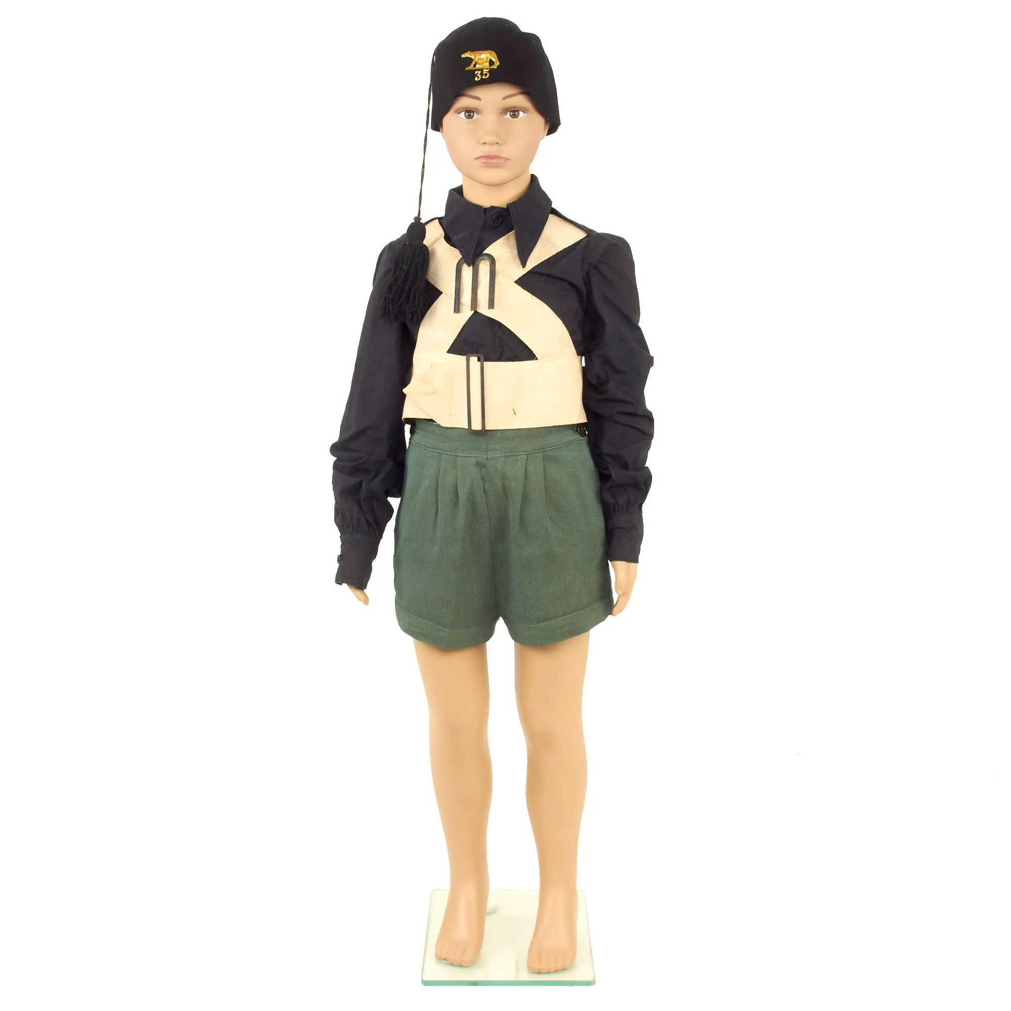 Original Italy Pre- WWII Fascist Italian Youth ONB Uniform Set With Fez and Alpini Cap On Mannequin