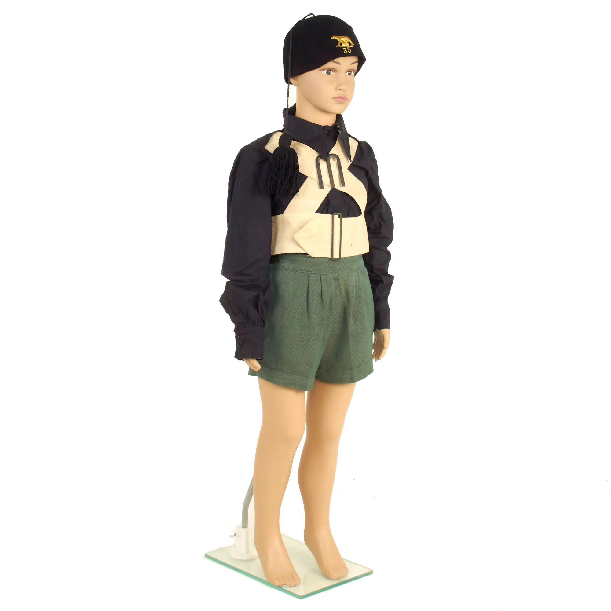 Original Italy Pre- WWII Fascist Italian Youth ONB Uniform Set With Fez and Alpini Cap On Mannequin