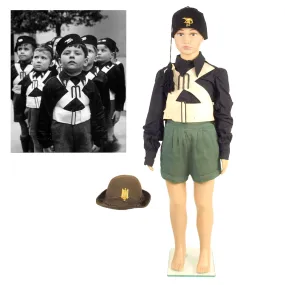 Original Italy Pre- WWII Fascist Italian Youth ONB Uniform Set With Fez and Alpini Cap On Mannequin