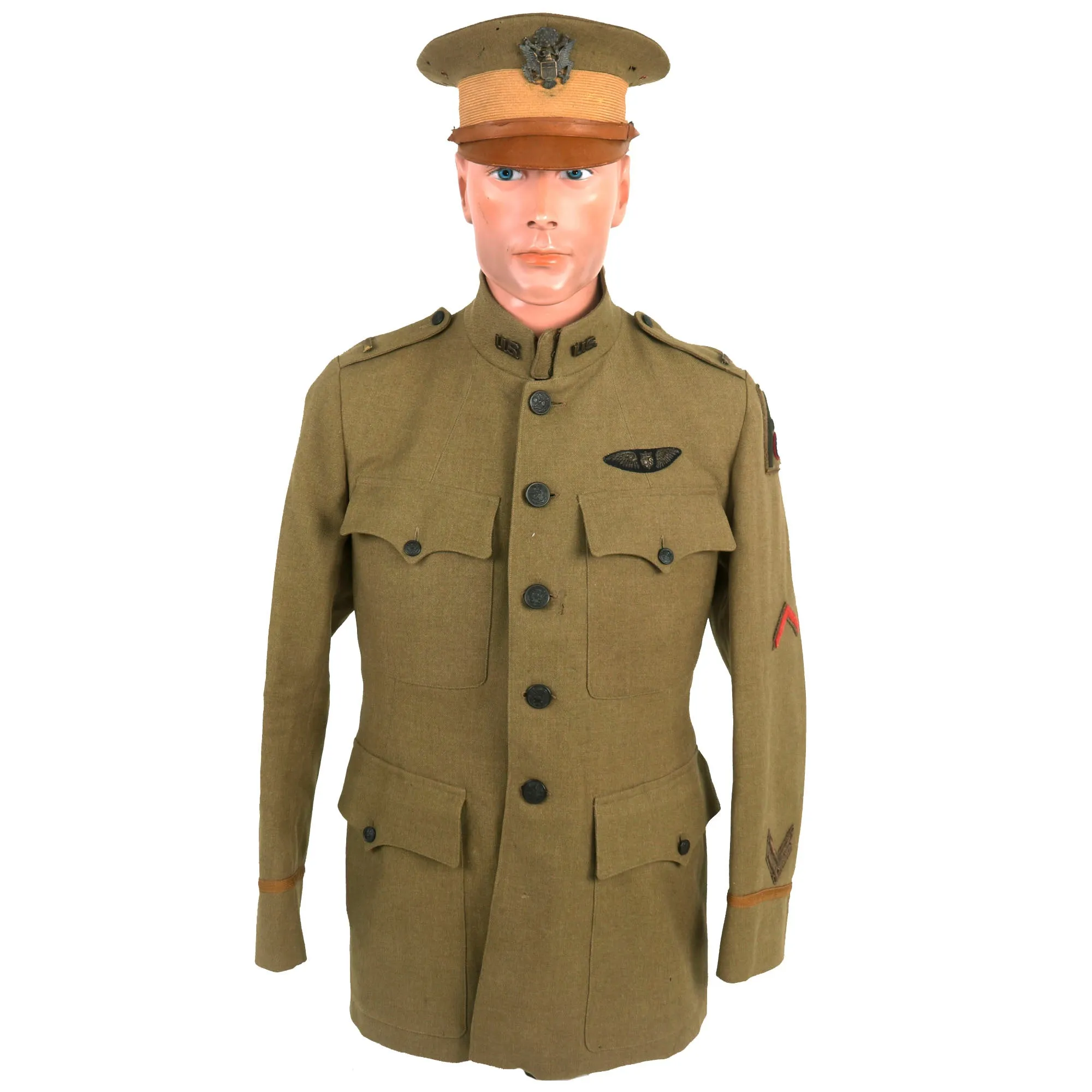 Original U.S. WWI Named 182nd Aero Squadron, 1st Army Air Service, Aviation Section, U.S. Signal Corps Pilot Uniform Grouping With Fur Lined Leather Flight Jacket - 2nd Lt. Enoch Fulton