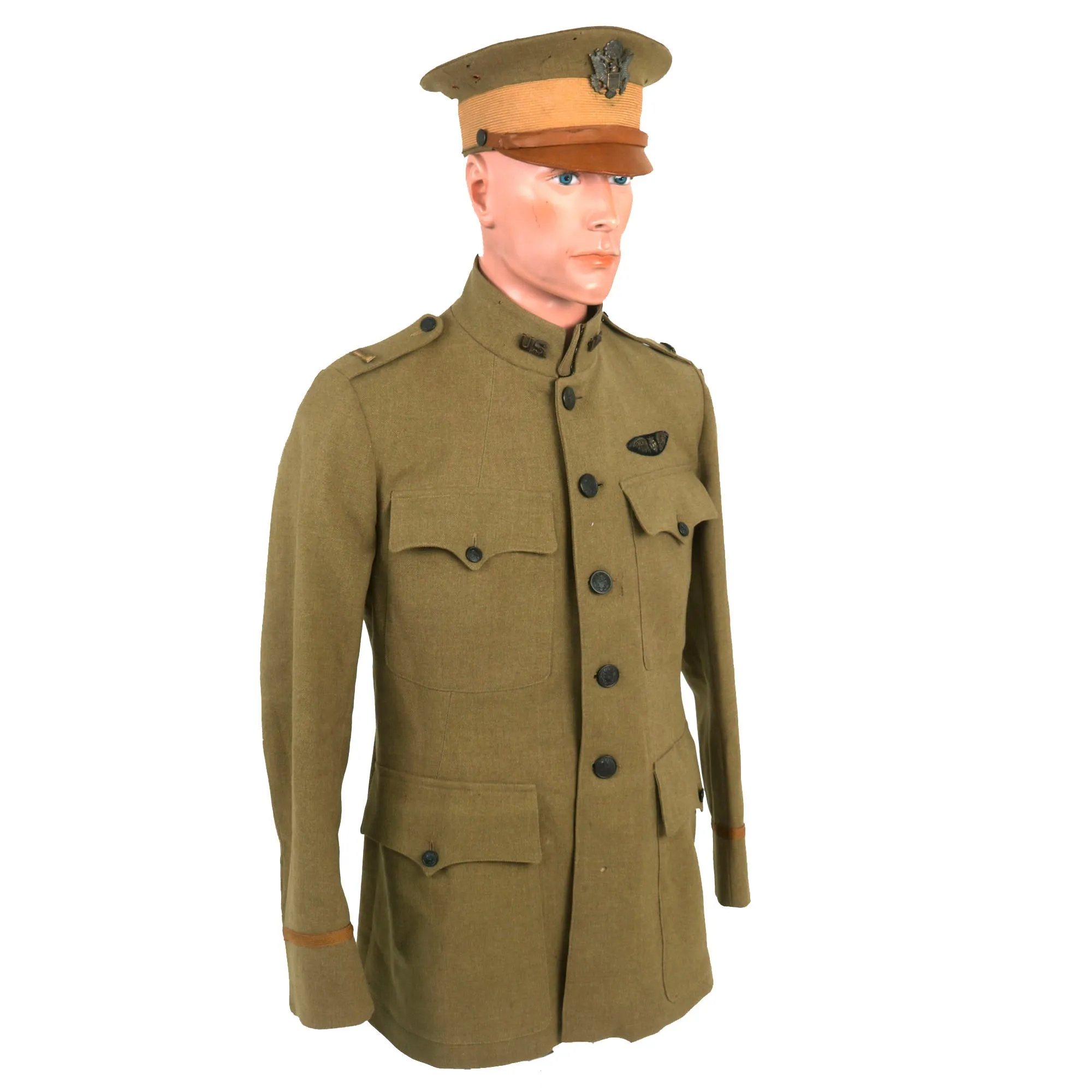 Original U.S. WWI Named 182nd Aero Squadron, 1st Army Air Service, Aviation Section, U.S. Signal Corps Pilot Uniform Grouping With Fur Lined Leather Flight Jacket - 2nd Lt. Enoch Fulton