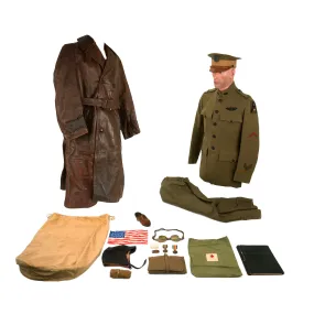 Original U.S. WWI Named 182nd Aero Squadron, 1st Army Air Service, Aviation Section, U.S. Signal Corps Pilot Uniform Grouping With Fur Lined Leather Flight Jacket - 2nd Lt. Enoch Fulton