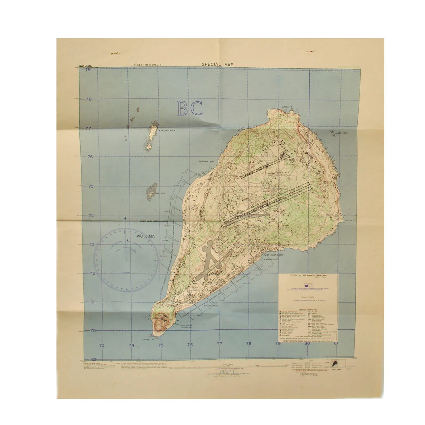 Original U.S. WWII US Army 20th Air Force, 506th Fighter Group Iwo Jima Veteran Grouping, Featuring RARE 1944 Special Air and Gunnery Target Map of Iwo Jima and Service Records With Photos