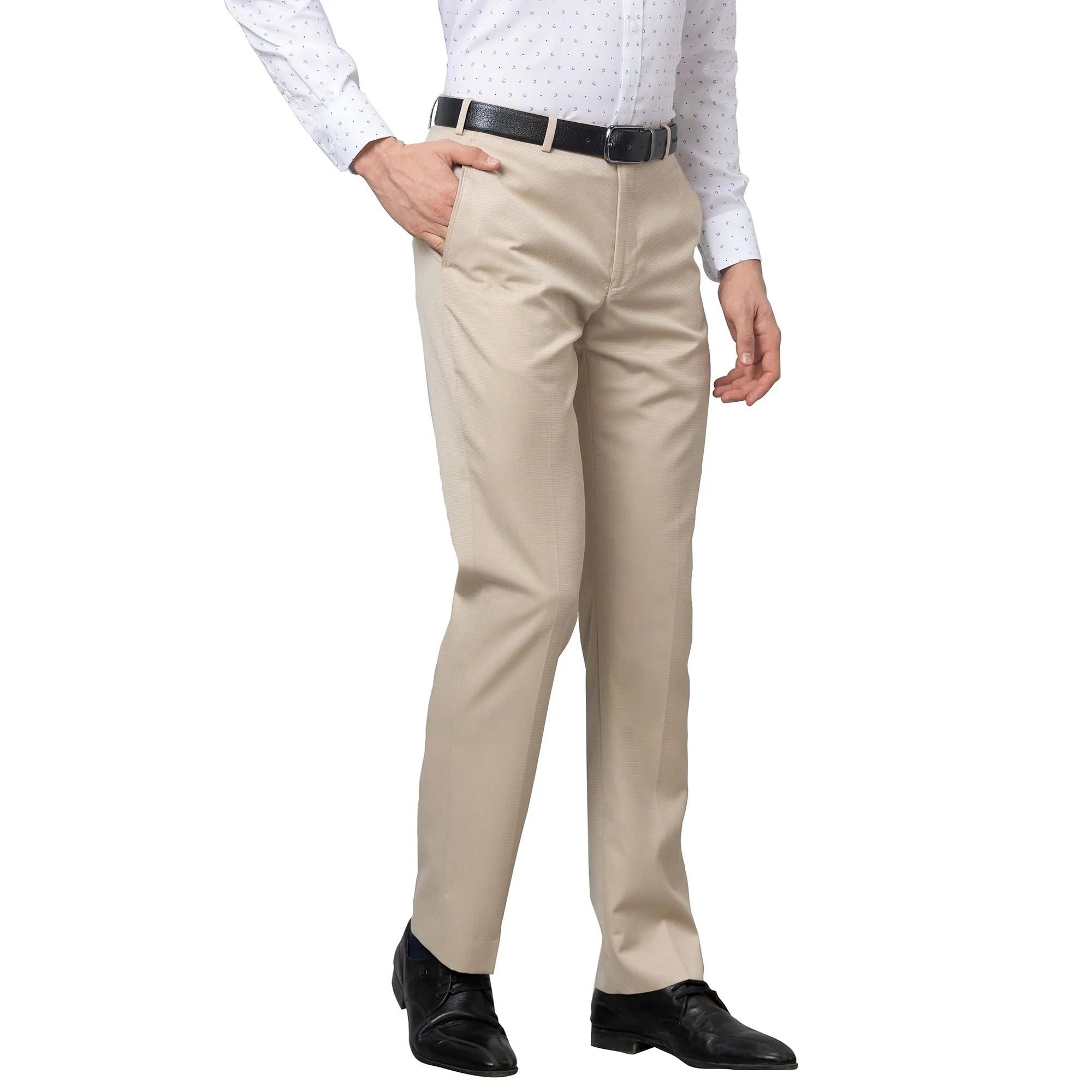 Park Avenue Men's Smart Fit Polyviscose Blend Flat Front Structure Pattern Fawn Formal Trouser (Size: 36)-PMTX07545-F4