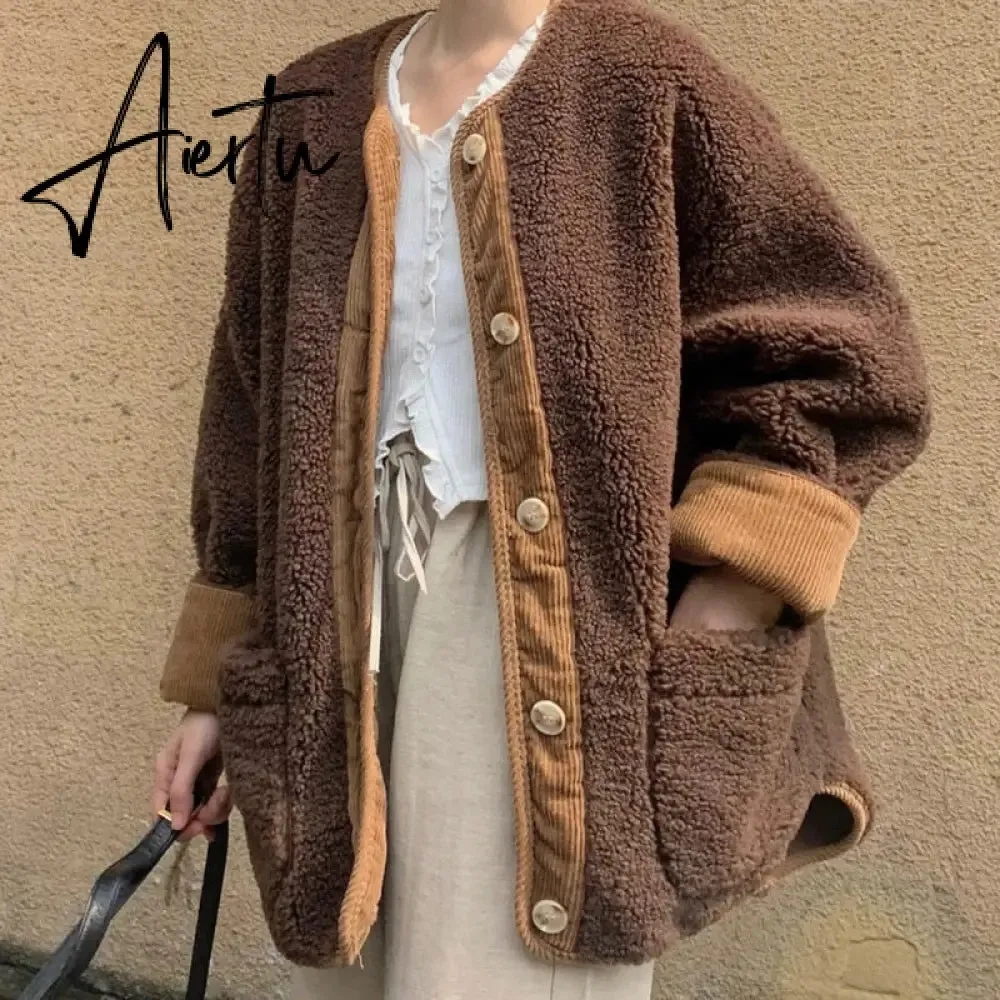 Parkas Women Winter Retro Patchwork Korean Style O-neck Long Sleeve Outwear Fashion Tender Warm Streetwear Vintage BF Casual Ins