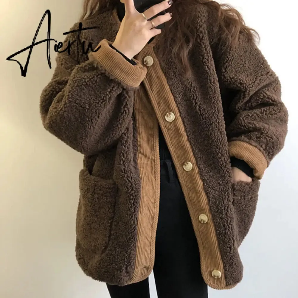 Parkas Women Winter Retro Patchwork Korean Style O-neck Long Sleeve Outwear Fashion Tender Warm Streetwear Vintage BF Casual Ins