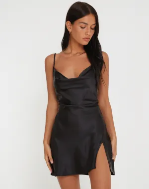 Parvani Slip Dress in Satin Black